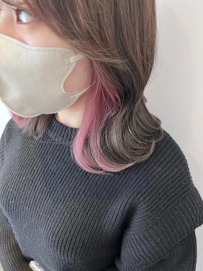 ミディアム カラー ヘアアレンジ ブラウンカラー ココアブラウン ピンクカラー エギョモリ ヨシンモリ カット ヘアカラー トリートメント 韓国×髪質改善特化 💍maki💍のヘアスタイル