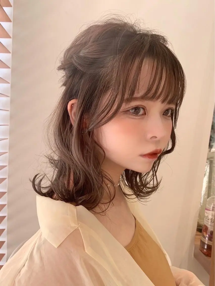ミディアム ヘアアレンジ ハーフアップ ヘアセット 髪質改善☆ 縮毛矯正miyuのヘアスタイル