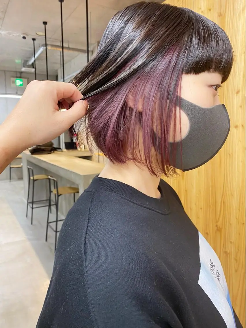 ミディアム カラー ヘアアレンジ ブリーチ デザインカラー ピンクカラー ピンクパープル パープルカラー son hair HIROEのヘアスタイル
