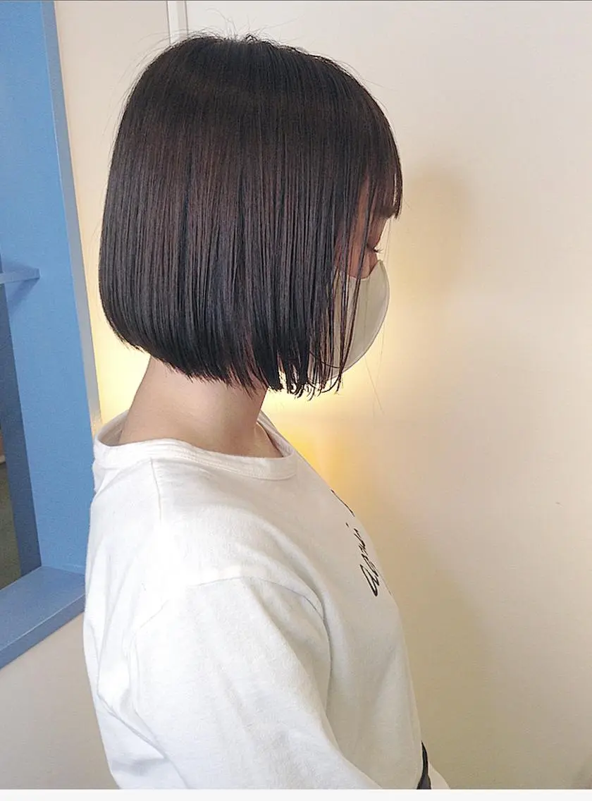 ショート 切りっぱなしボブ ボブ 韓国✖️網紅🖤 パーマYURIYAのヘアスタイル