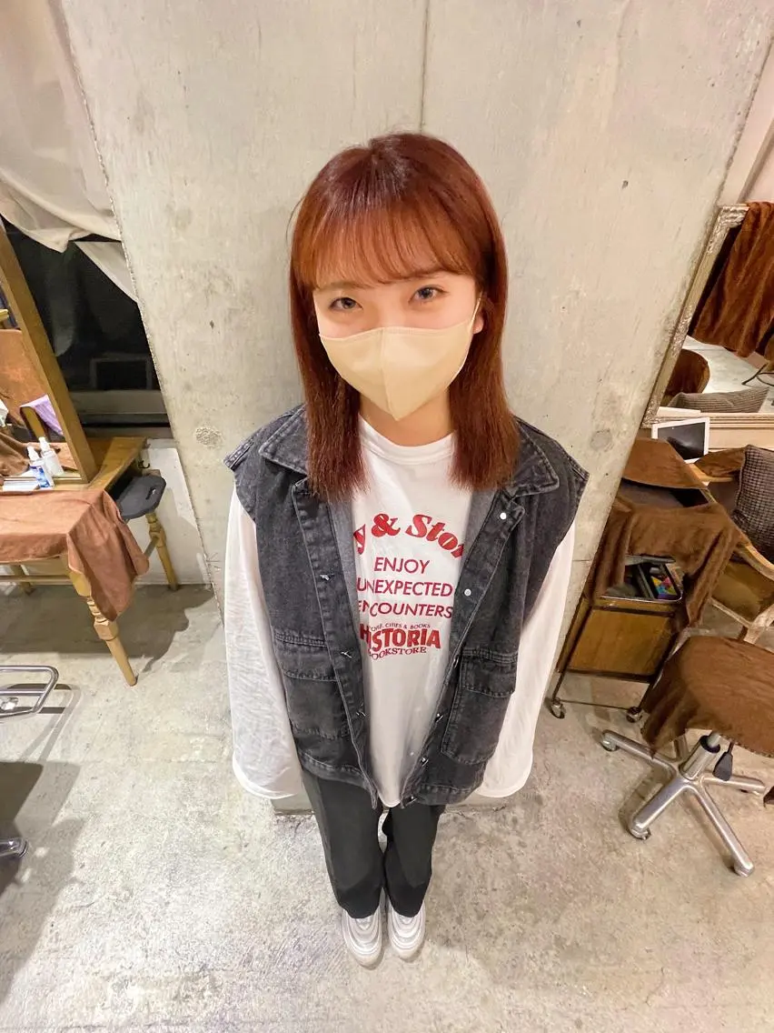 ミディアム カラー ブリーチ ブリーチなしカラー オレンジ loely 💞miyuのヘアスタイル