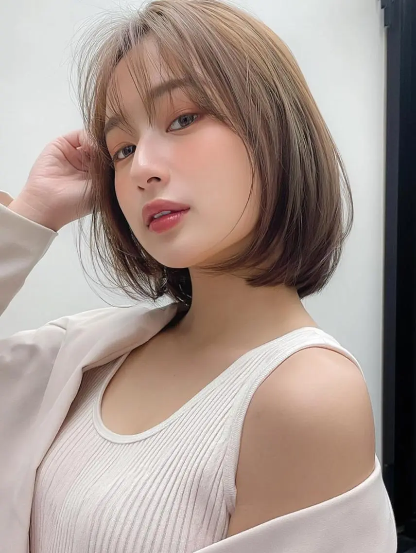 ミディアム 顔周りカット 髪質改善 韓国風ヘア レイヤーカット ヘアカラー トリートメント FOCUS JAPAN4のヘアスタイル