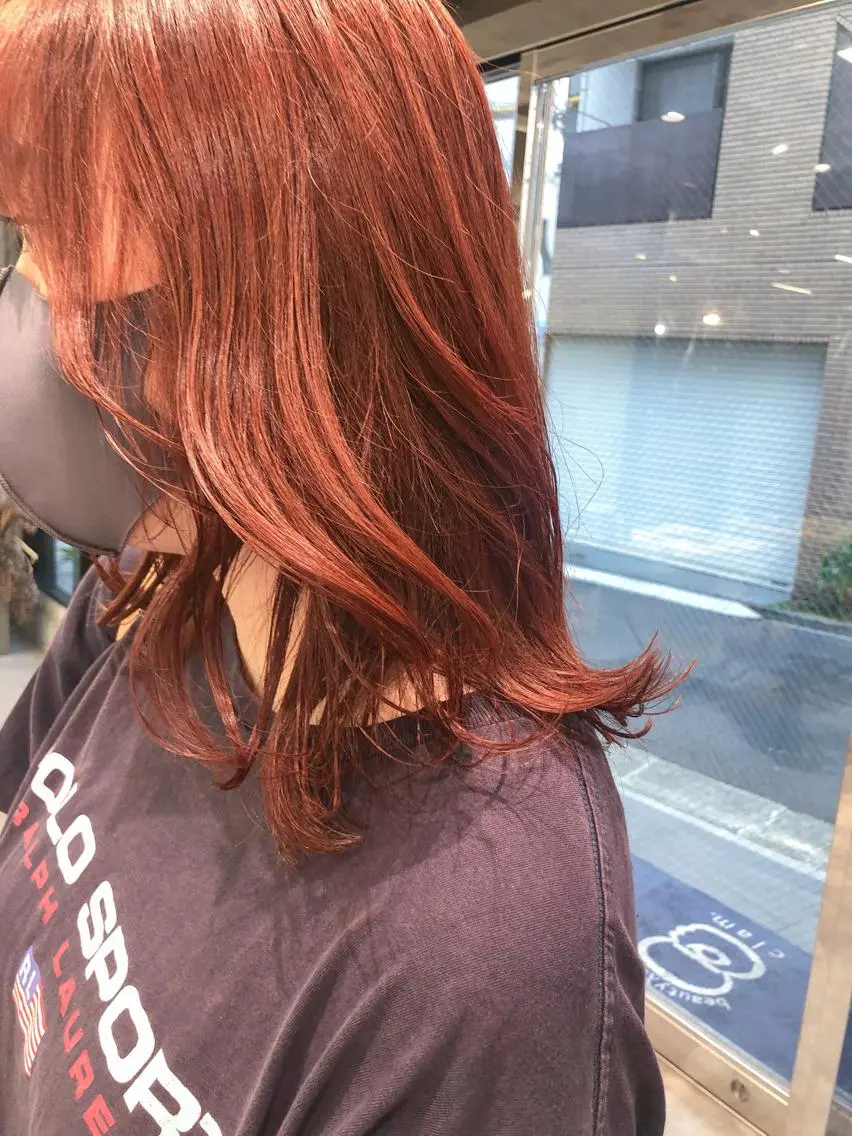 ミディアム カラー ヘアアレンジ ブリーチ オレンジ rii-🩰 トレンドメイクのヘアスタイル