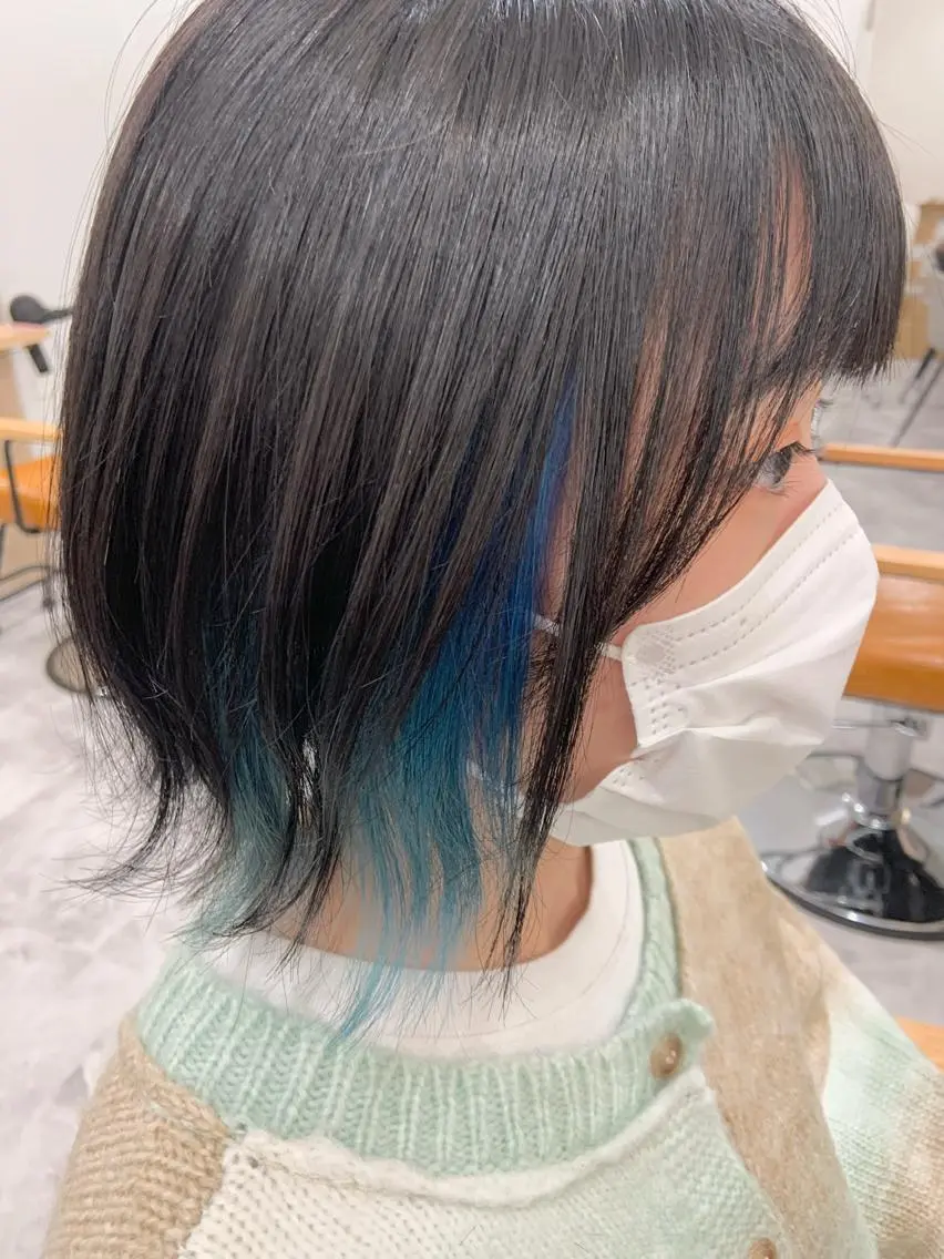 ショート カラー 黒髪 ブルーカラー 顔まわりカット/ボブ /♡とーこ♡のヘアスタイル