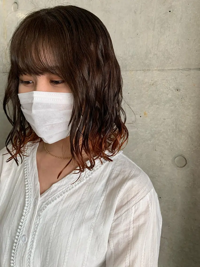 ミディアム カラー パーマ カット パーマ トリートメント ボブパーマコテ巻き風 パーマNo1深江秀平のヘアスタイル