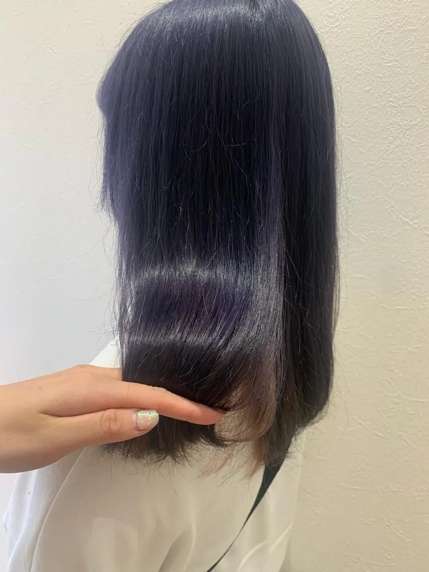 ミディアム カラー ブリーチ ブルーカラー ブルーラベンダー ラベンダーカラー カット ヘアカラー トリートメント hubhair レイヤー/透明感のヘアスタイル