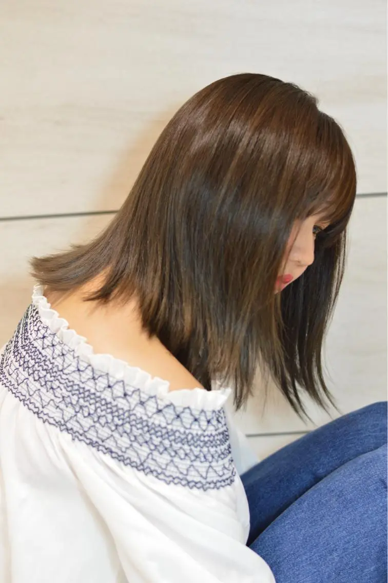 ミディアム カラー パーマ ストレートパーマ テラモト カズヨシのヘアスタイル