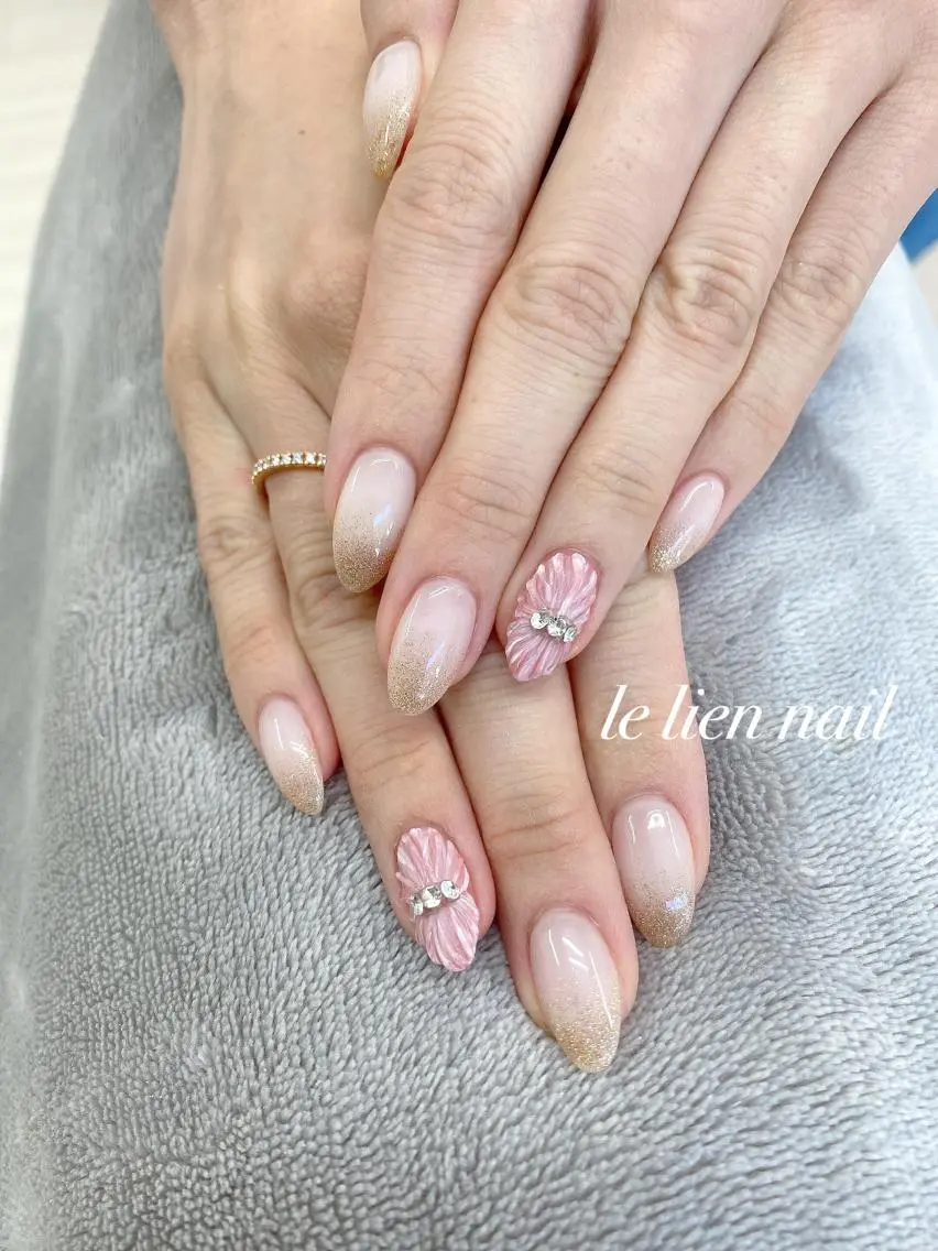 ネイル アートネイル レース ピンク le lien nailのネイルデザイン