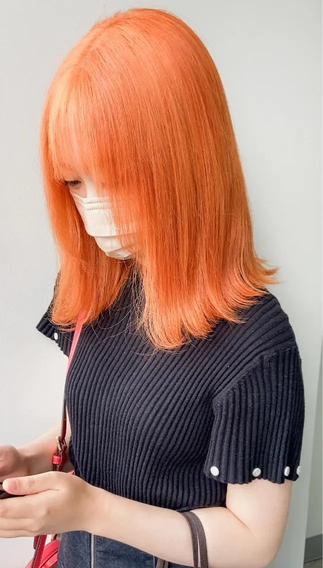 ミディアム カラー ヘアアレンジ オレンジ カット ヘアカラー トリートメント 竹内啓太 ボブのヘアスタイル