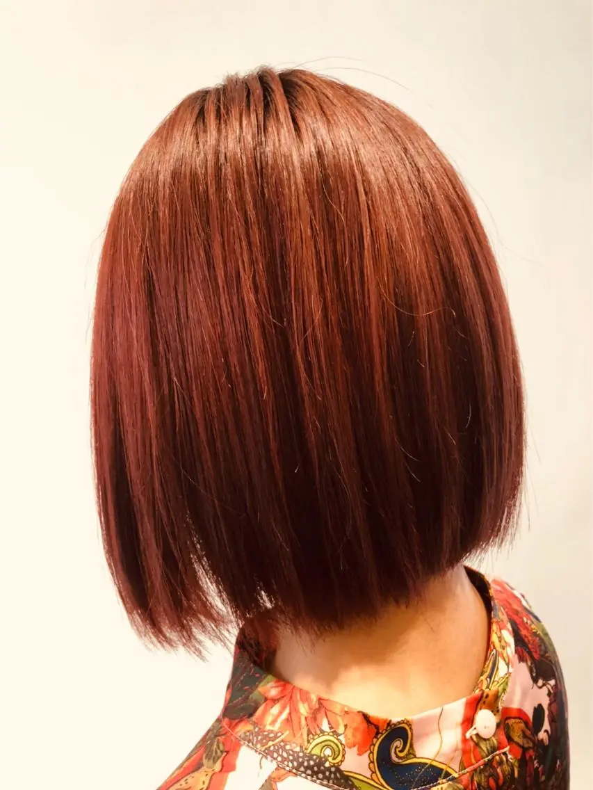 ミディアム カラー ブリーチ オレンジ ワタナベ テルマサのヘアスタイル