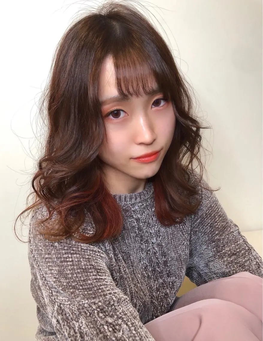 ミディアム カラー ヘアアレンジ インナーカラー カット ヘアカラー 永井 亜実のヘアスタイル
