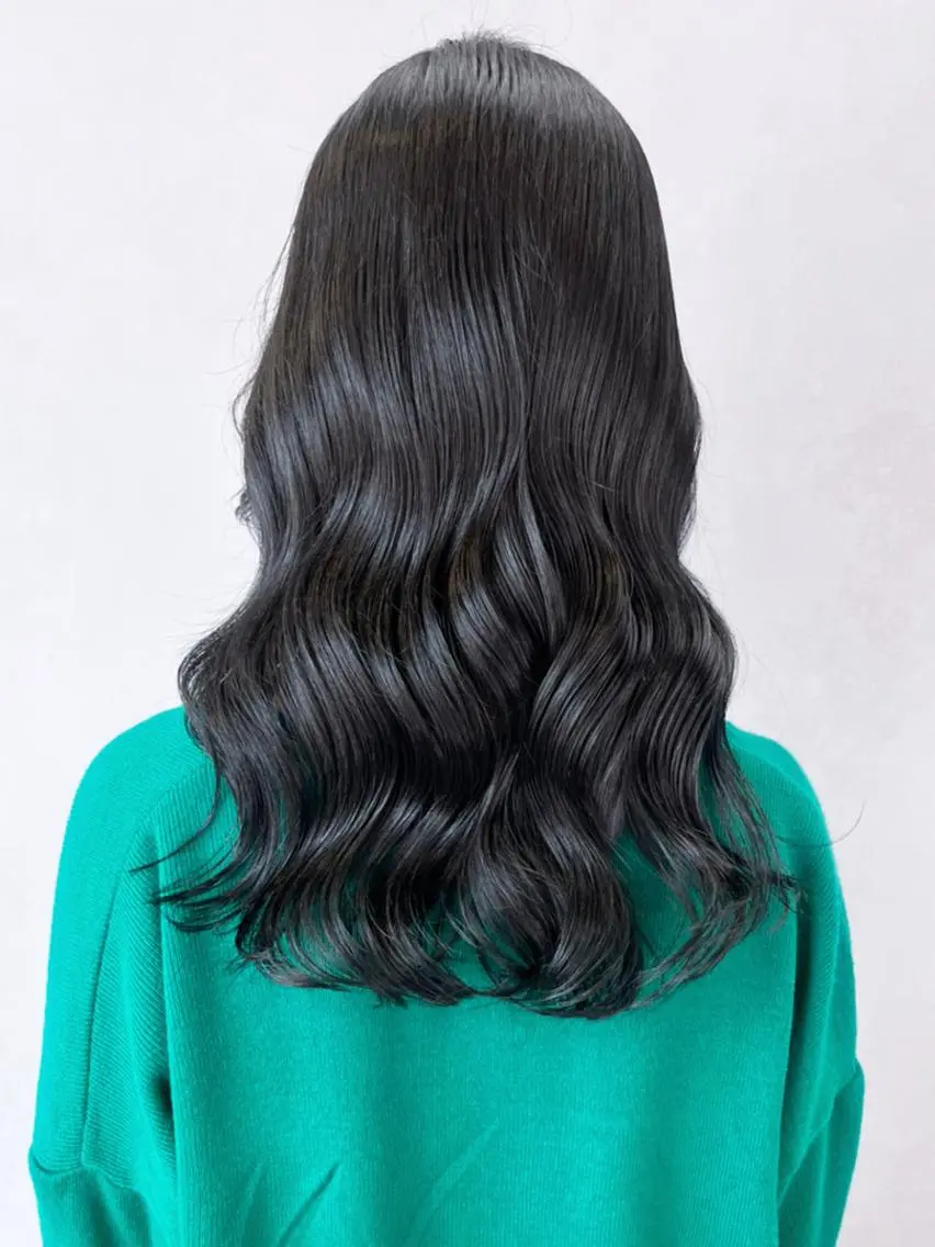 セミロング ヘアアレンジ パーマ カラー 黒髪 ブルーカラー ブルーブラック ITbyALBUM 藤沢店のヘアスタイル