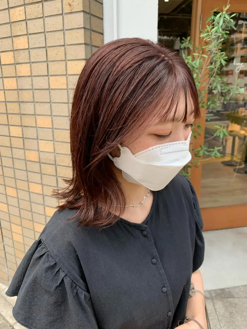 ミディアム カラー 透明感カラー ハイライトカラー ハイトーンカラー ボブ くびれヘア カット ヘアカラー トリートメント 東 史夏のヘアスタイル