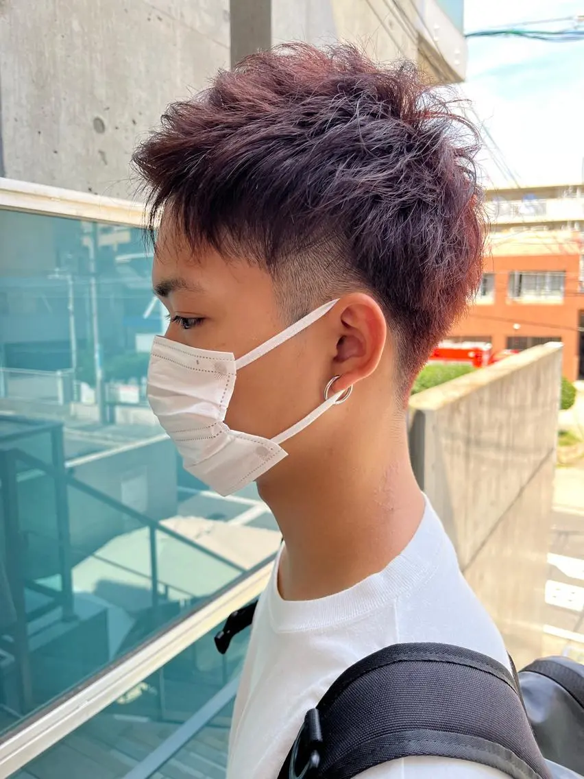 ショート メンズ メンズパーマ ケアカラー ピンクブラウン 外国人風カラー ショートヘア 久木原 ゆりのヘアスタイル