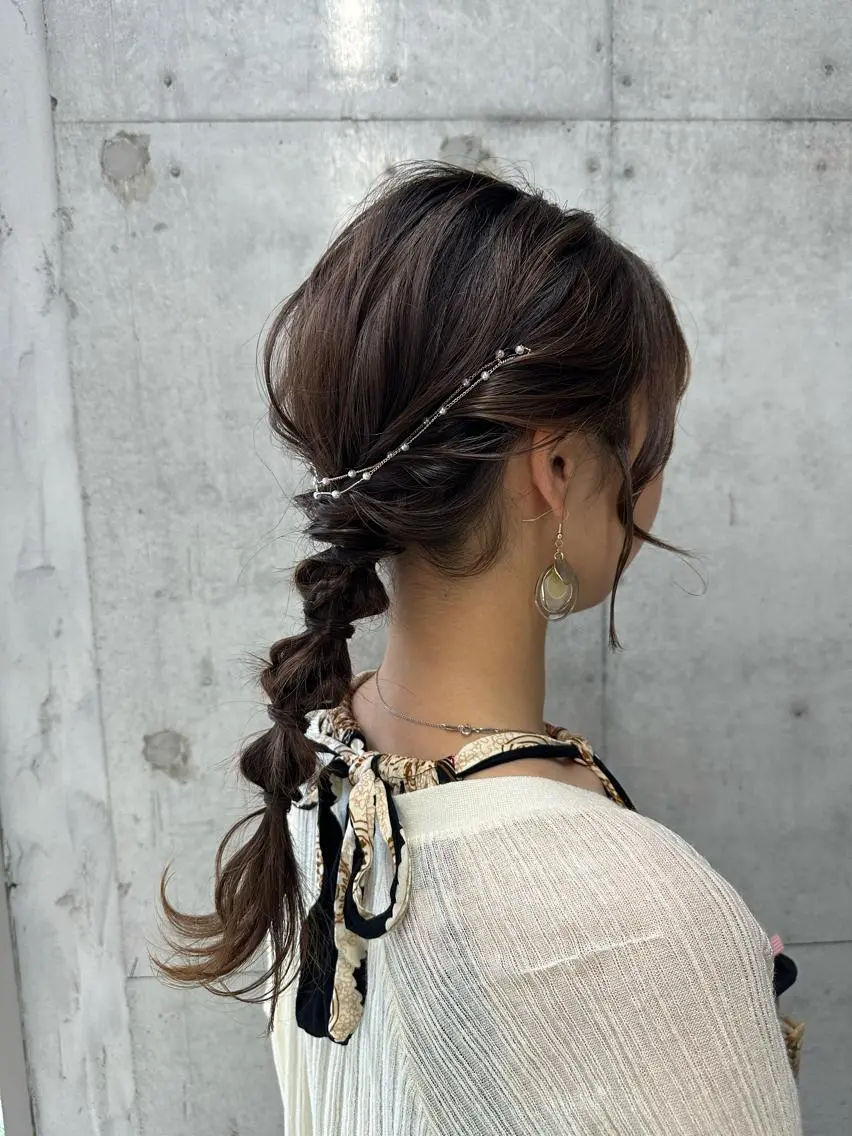 セミロング ヘアアレンジ 成人式 ハーフアップ ポニーテール 結婚式・ブライダル くびれヘア 🎀ヘアセット/艶髪 /はやしほのか🎀のヘアスタイル