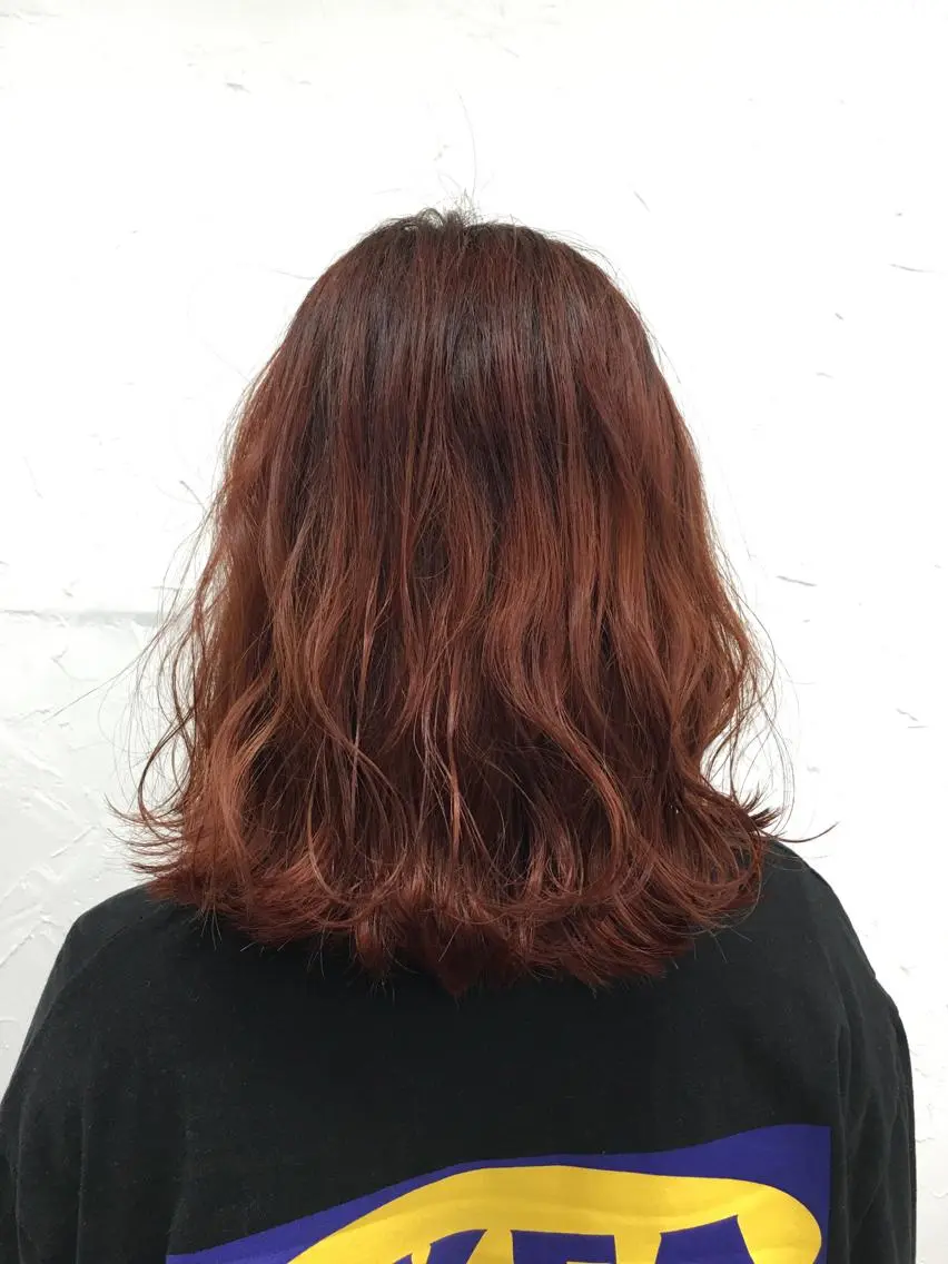 ミディアム カラー オレンジ 脱！黒髪 ダブルカラー【上野】のヘアスタイル