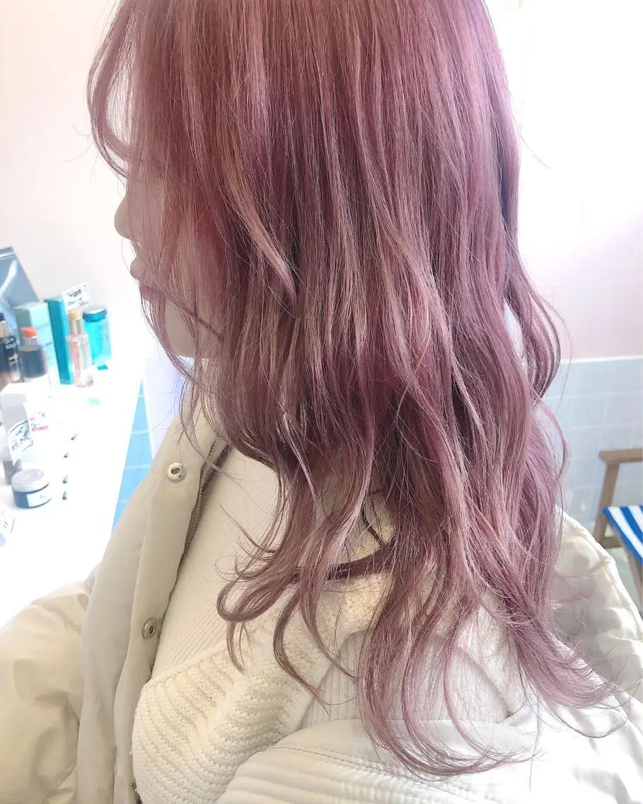 ロング カラー ブリーチ ピンクカラー 透明感カラー× レイヤーカット✨高梨のヘアスタイル