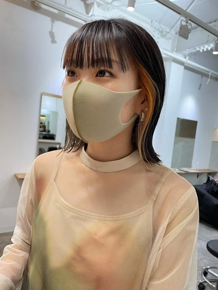 ショート カラー パーマ ヘアアレンジ メンズ キッズ ネイル マツエク・マツパ オレンジ カラーマツエク ボブ 外ハネヘア オレンジ ヘアカラー トリートメント パーマ/透明感カラー /ボブ/吉田一生のヘアスタイル
