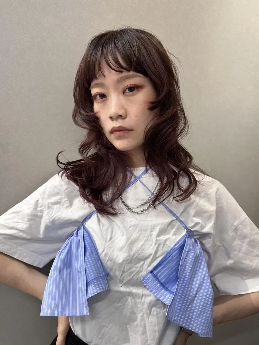 ミディアム オレンジブラウン ヘアカラー 福岡美容室Daisy hairのヘアスタイル