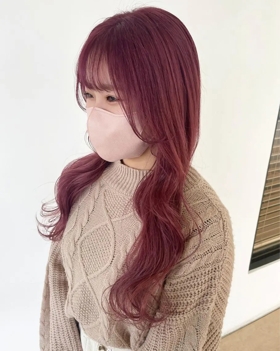 ロング カラー ブリーチ ピンクカラー ヘアカラー トリートメント 山田 まどかのヘアスタイル
