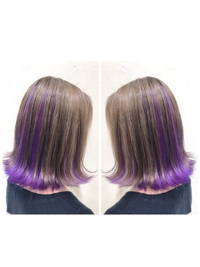 ミディアム カラー ベージュカラー インナーカラー ミルクティーベージュ パープルカラー トリートメント ヘアカラー トリートメント ブリーチ/髪質改善 🍀MASAKiのヘアスタイル