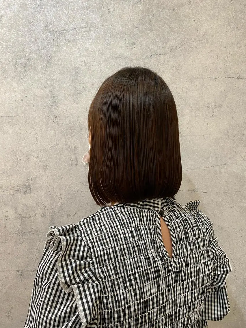 ミディアム パーマ 切りっぱなしボブ ボブ 縮毛矯正 yuite 新河岸のヘアスタイル