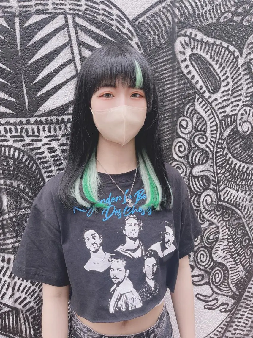 ロング カラー ヘアアレンジ 編み込みエクステ シールエクステ インナーカラー ミント エクステ 🌈派手髪エクステ ブレイズ🌈ひろとのヘアスタイル