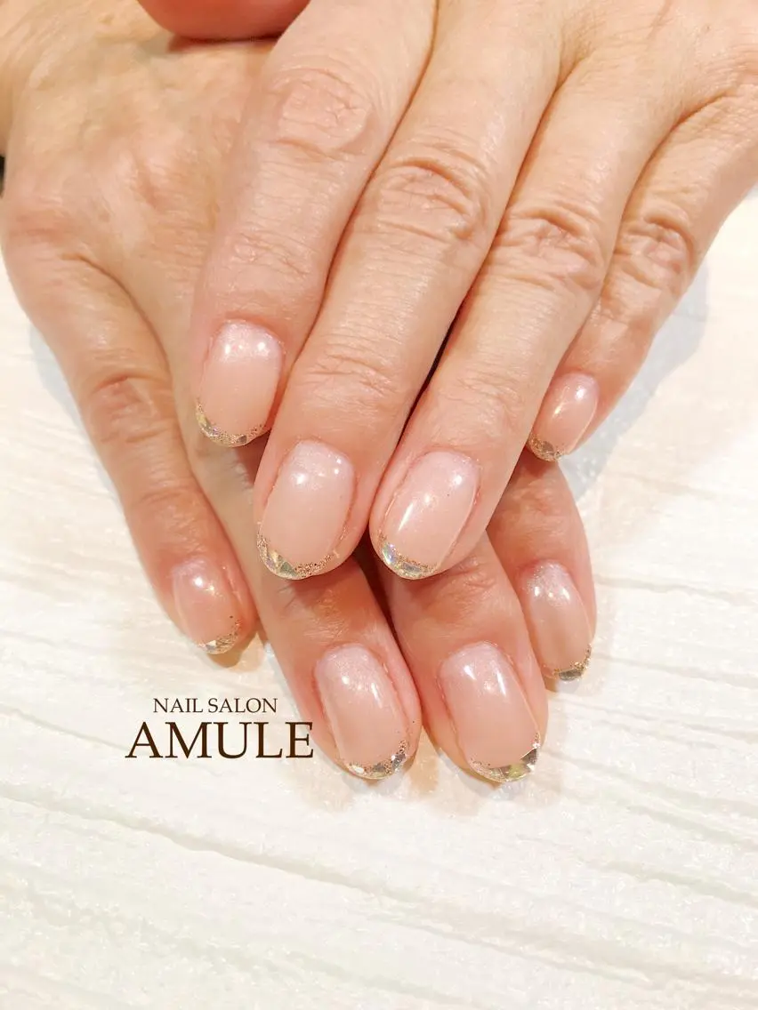 ネイル フレンチネイル ガラスフレンチ ワンカラーネイル ハンドネイル NAILSALON AMULEのネイルデザイン