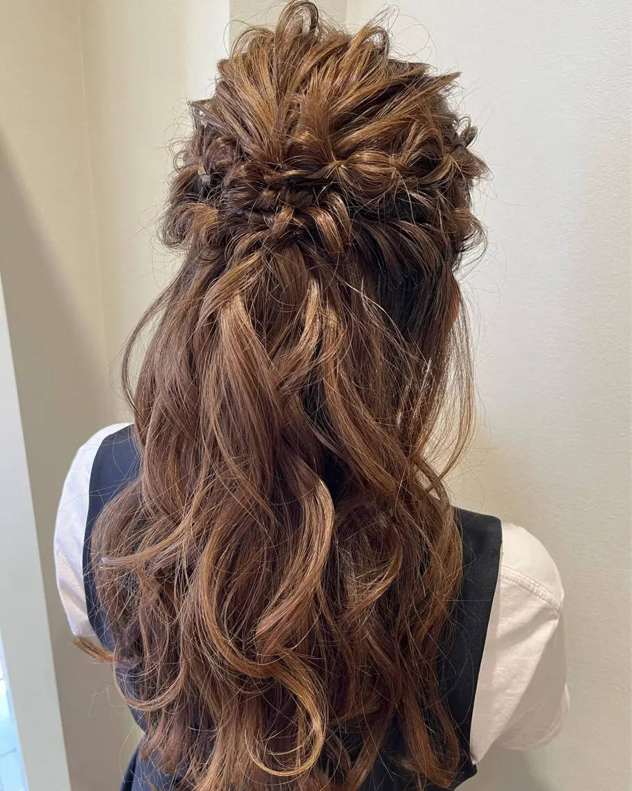 ロング ヘアアレンジ ハーフアップ ロング ヘアセット サソウ ユリエ🥥のヘアスタイル