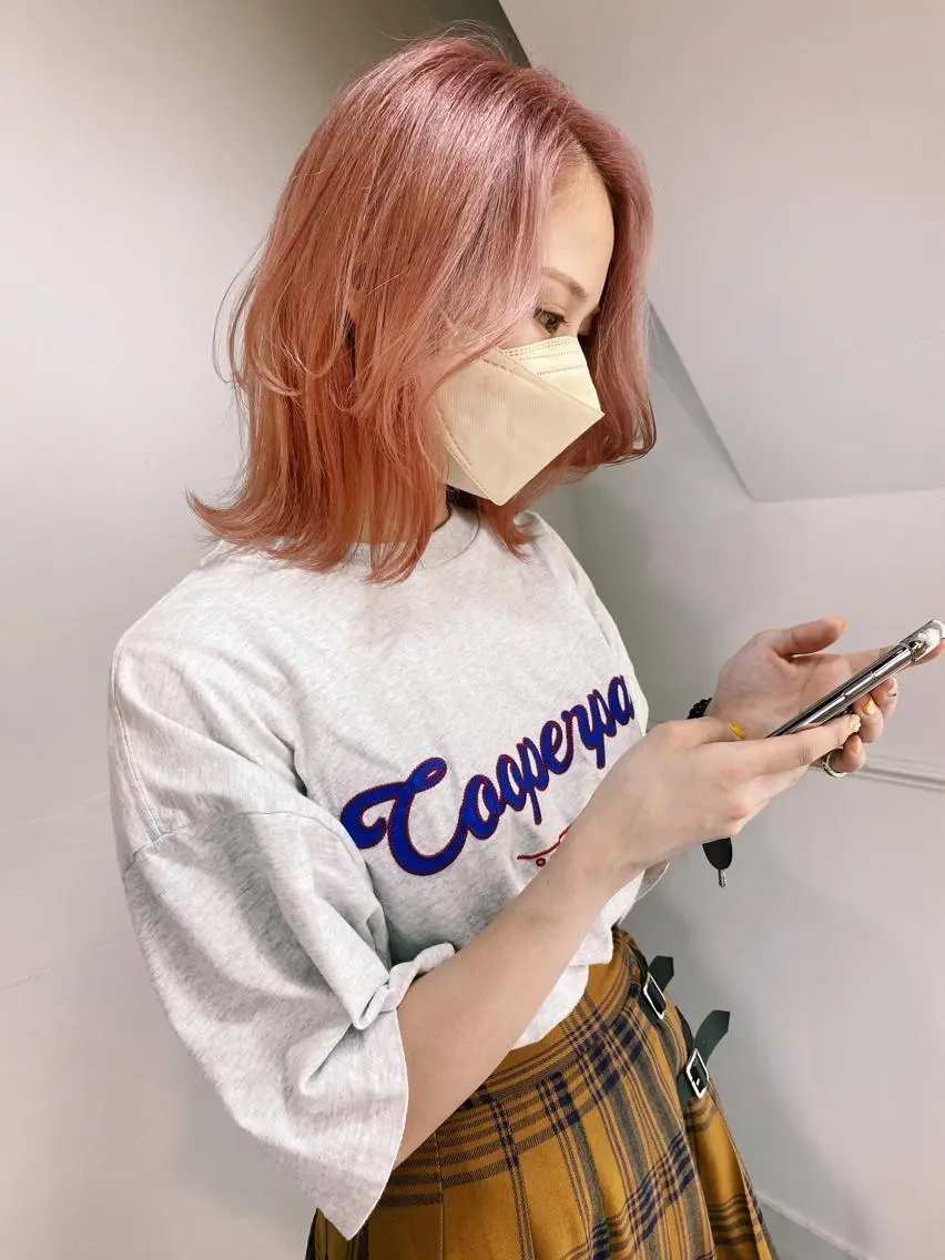 ミディアム カラー 切りっぱなしボブ ショートボブ ミディアムパーマ ベージュカラー ブリーチ 🧡色落ちまで2度 楽しめる🧡ヨシキのヘアスタイル