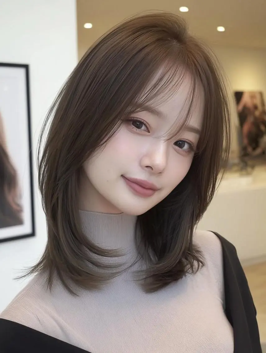 セミロング ボブ 髪質改善 韓国風ヘア レイヤーカット 縮毛矯正 カット ヘアカラー 髪質改善/レイヤー/ 佐藤　舞🌷🫧のヘアスタイル