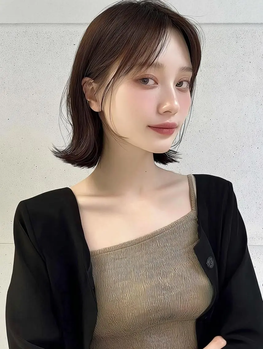 ミディアム ボブ 髪質改善 似合わせカット 小顔カット カット ヘアカラー IKU顔周りレイヤー /ボブ/透明感カラーのヘアスタイル