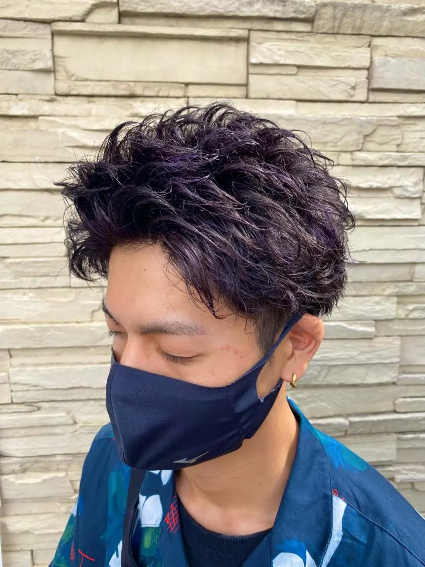 ショート カラー パーマ メンズ メンズメッシュ メンズパーマ イルミナカラー メッシュ 塩谷黎✨イルミナ カラーメンズパーマ✨のヘアスタイル