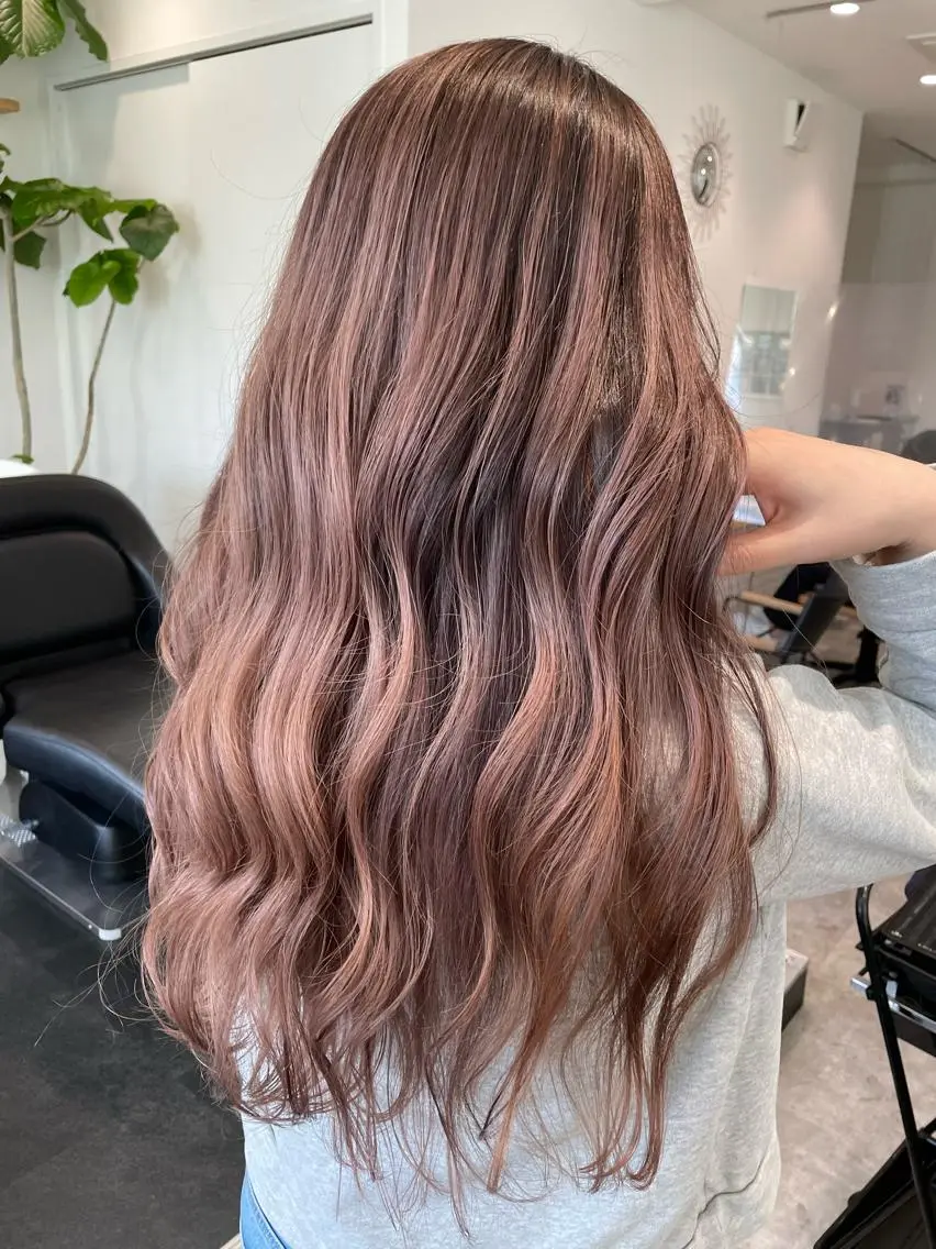 ロング カラー ベージュカラー ピンクカラー ピンクベージュ 京都美容師 塩のヘアスタイル