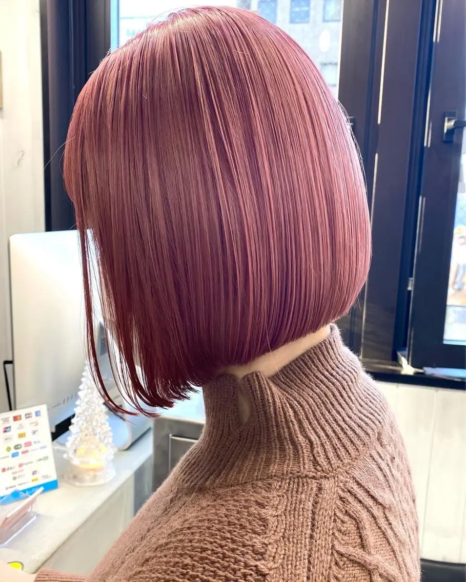 ショート カラー ピンクカラー ボブ 🧸艶々韓国ヘア 🧁mizunaのヘアスタイル