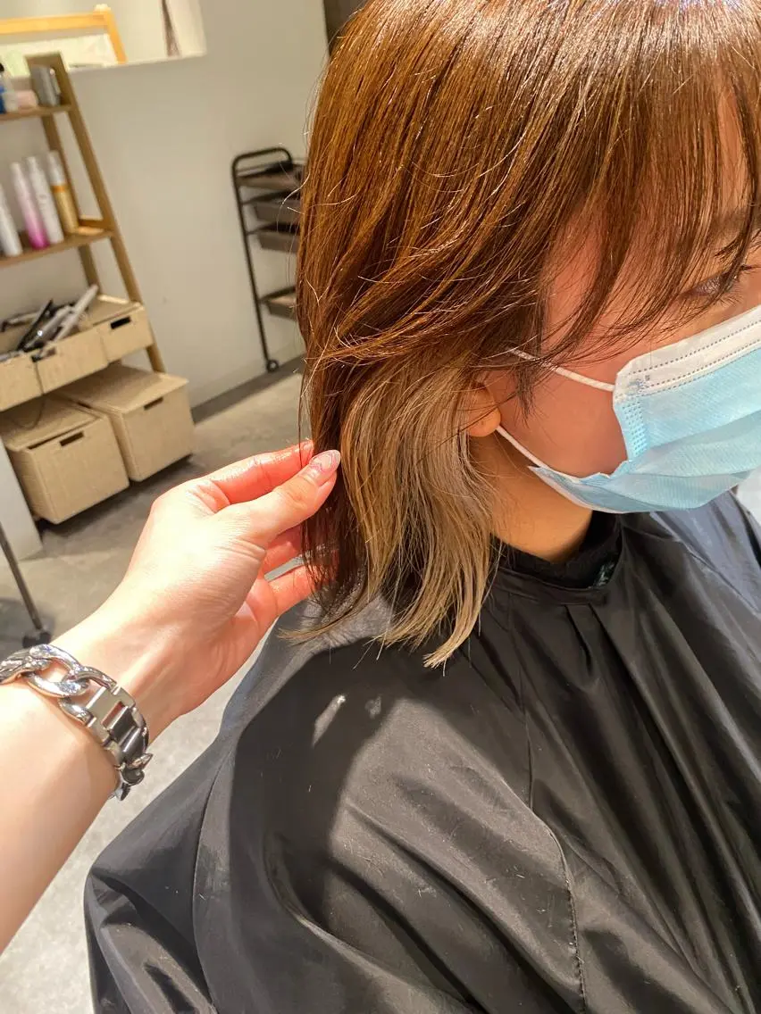 ミディアム カラー ベージュカラー ホワイトベージュ カット ヘアカラー オスズ 🎀´-のヘアスタイル
