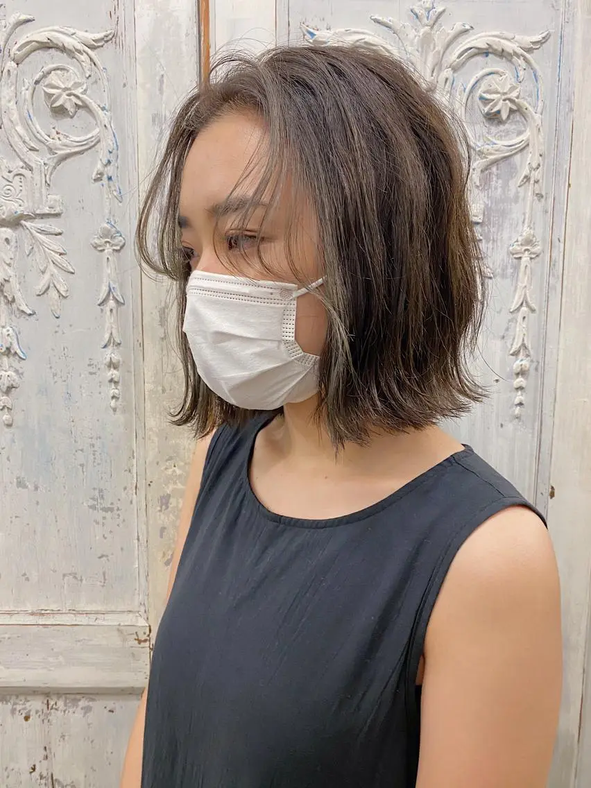 ショート カラー ブリーチ 顔周りカット なぎ🌿.∘[ボブ, ニュアンスカラー]のヘアスタイル