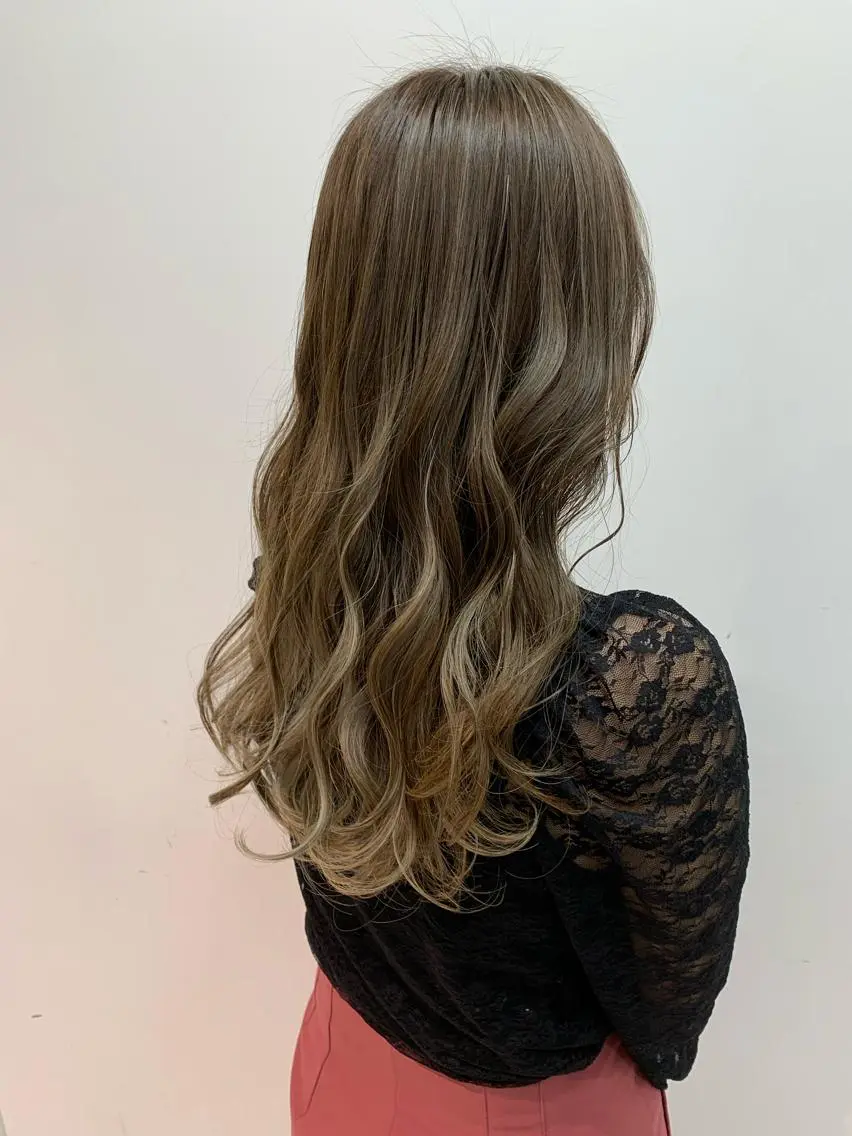 ロング カラー ヘアアレンジ マツエク・マツパ グレージュ オリーブグレージュ オリーブグレー ボブ、縮毛矯正👑 心斎橋/高城涼也のヘアスタイル