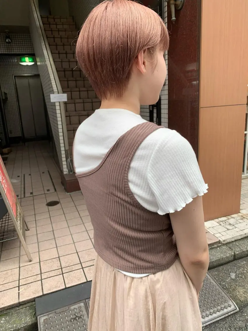 ショート カラー ヘアアレンジ ブリーチ ピンクカラー 🌿ショート🌿 パーマ🌿淳平のヘアスタイル