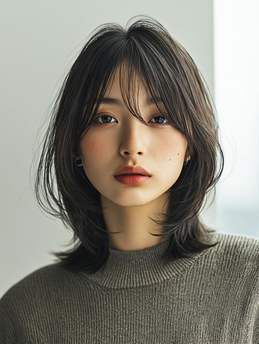 セミロング 🍒暖色×ハイトーン ×デザイン✨まなりのヘアスタイル