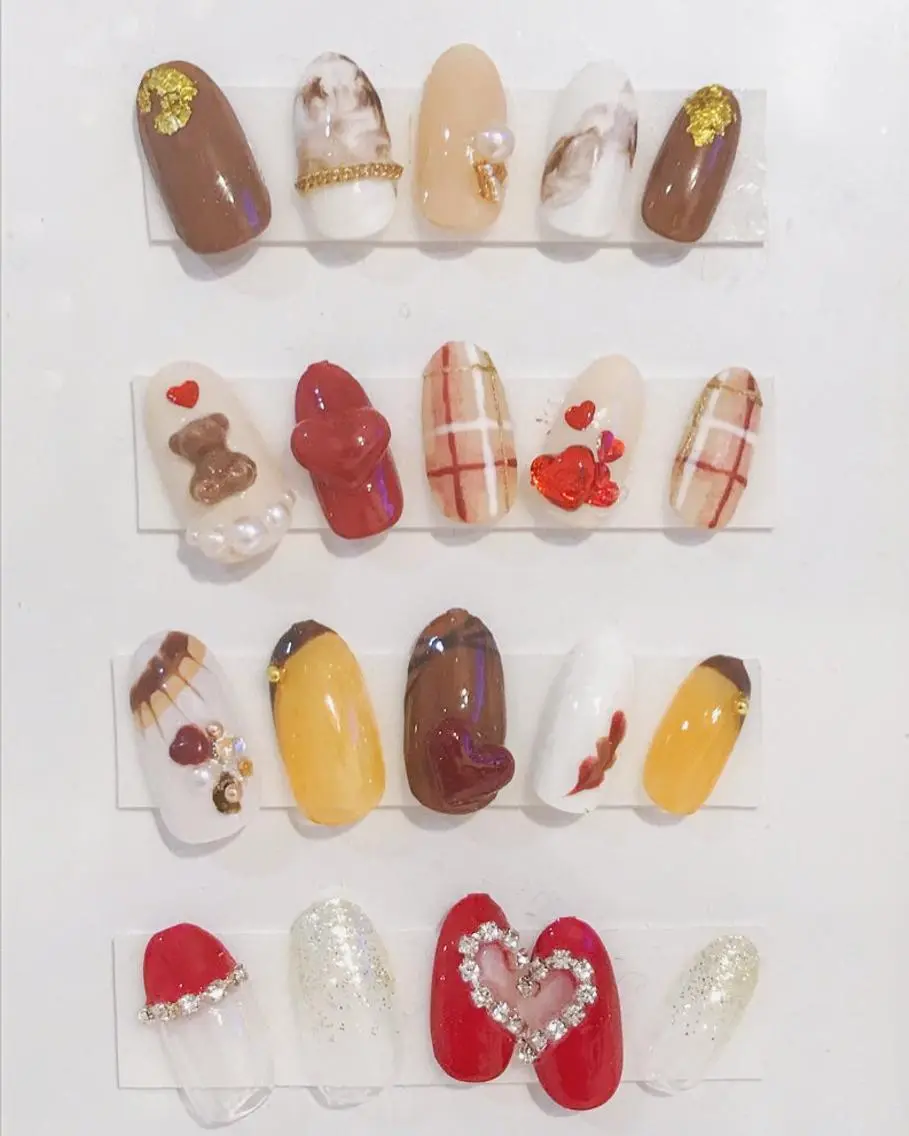 ネイル ジェルネイル ハート キラキラネイル 韓国ネイル バレンタイン Nyanco Nailのネイルデザイン