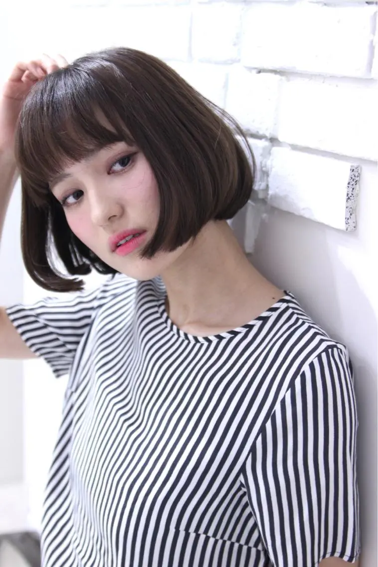 ショート カラー ワンレンボブ ボブ F. 梅田/ボブ/パーマのヘアスタイル