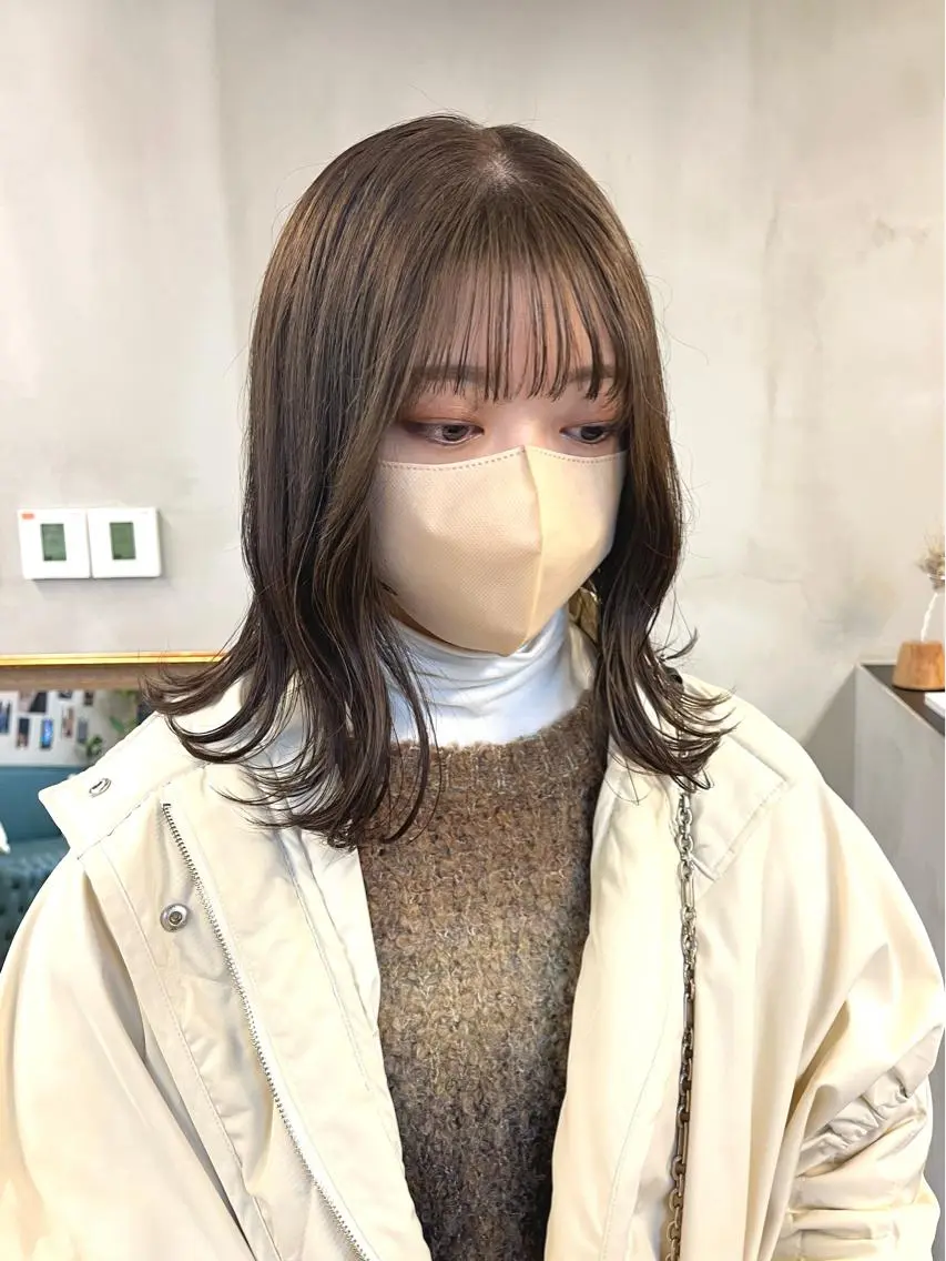 ミディアム カラー ベージュカラー ブリーチ ダブルカラー ブリーチなしカラー ena/ブリーチなし 透明感・レイヤー🎀のヘアスタイル