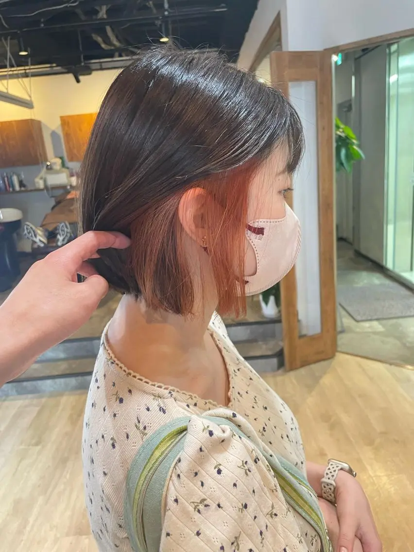 ショート カラー オレンジ ピンクカラー ヘアカラー 髪質改善/ブリーチ 田代 龍我のヘアスタイル