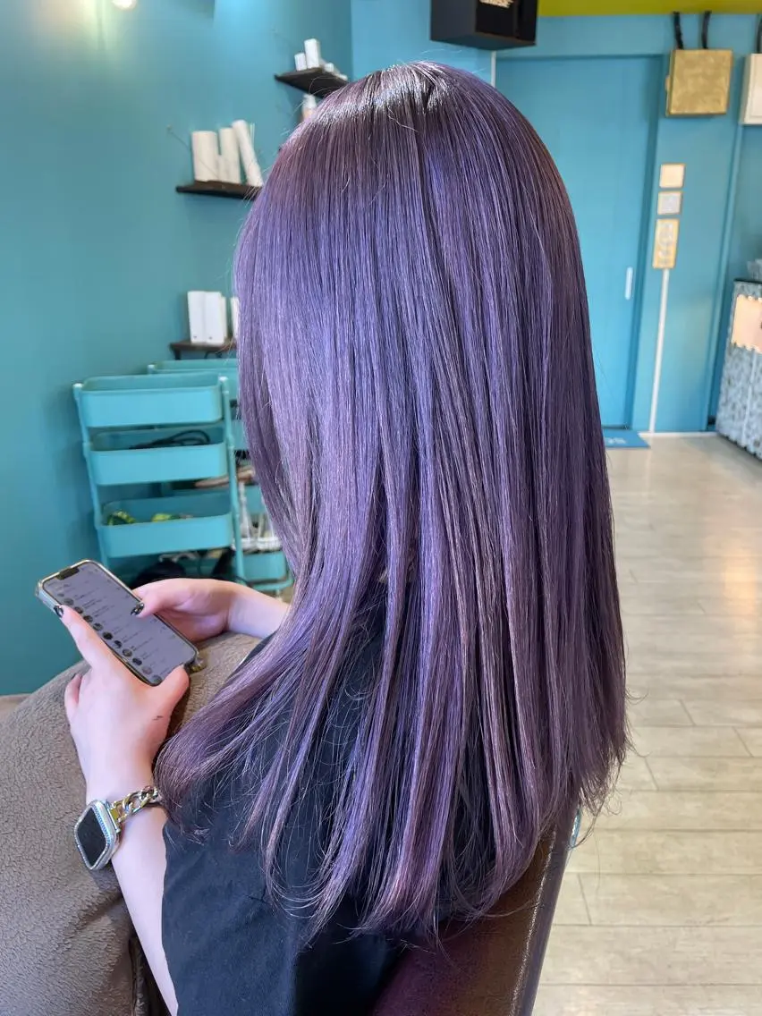 ロング カラー ディープパープル ダブルカラー パープルカラー ヘアカラー トリートメント 末石 智のヘアスタイル