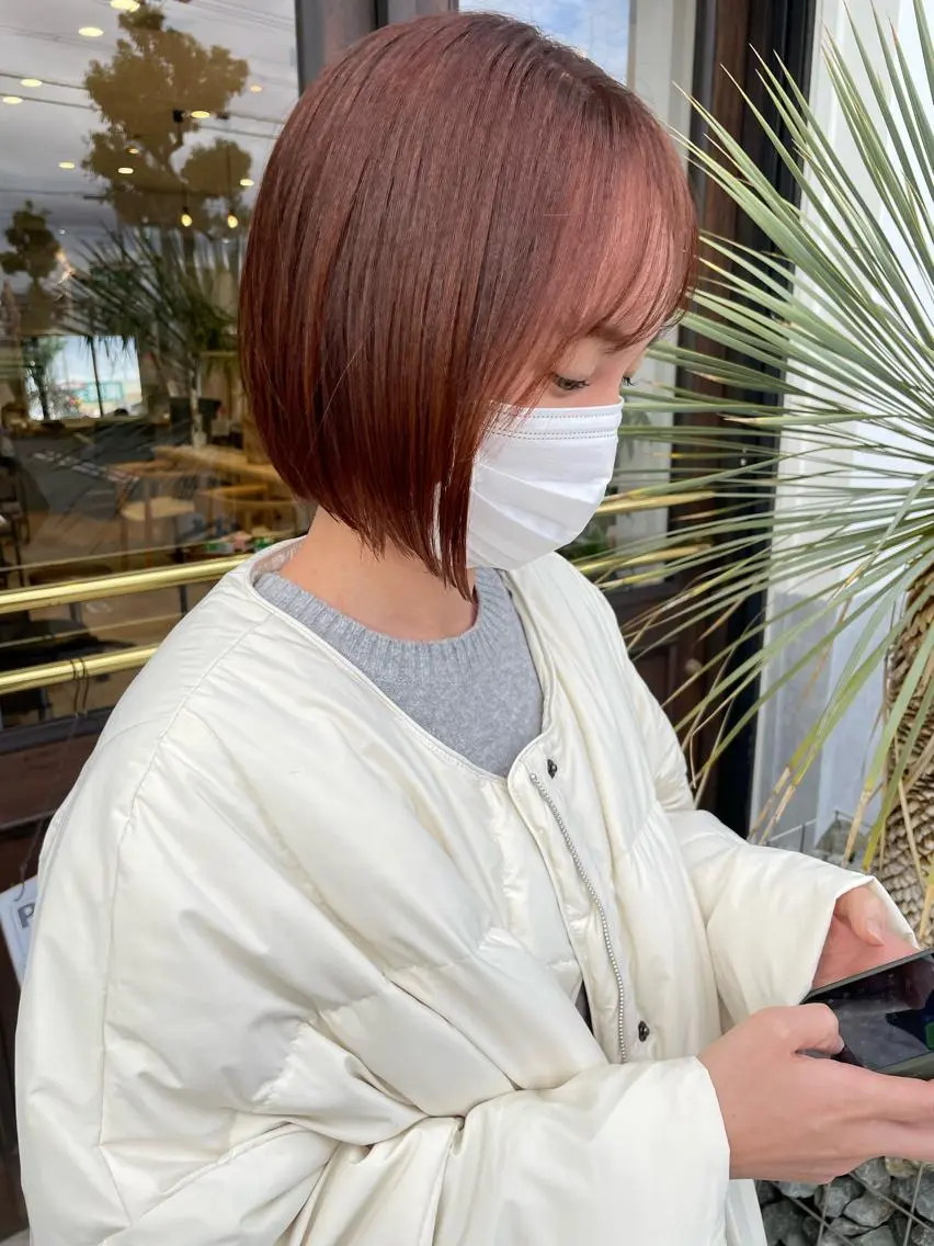 カラー オレンジ カット ヘアカラー 比嘉 千咲のヘアスタイル