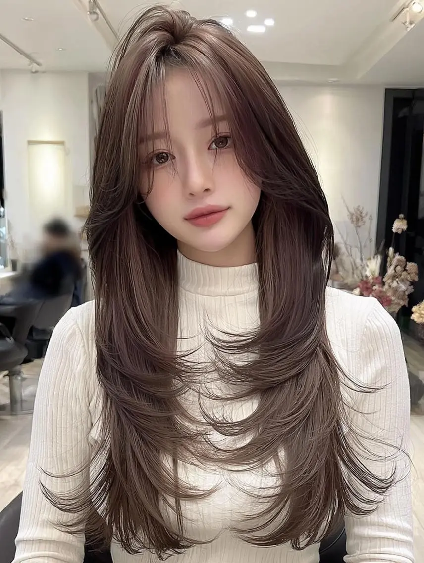セミロング 顔周りカット 髪質改善 韓国風ヘア レイヤーカット ヘアカラー トリートメント FOCUS JAPAN3のヘアスタイル