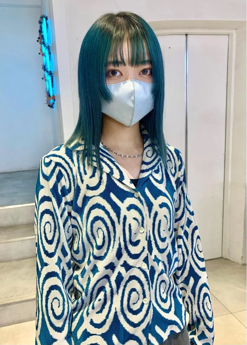 ミディアム カラー ブルーカラー 姫カット カット ヘアカラー Kureha/ネイル トレンドヘアのマツエク・マツパデザイン