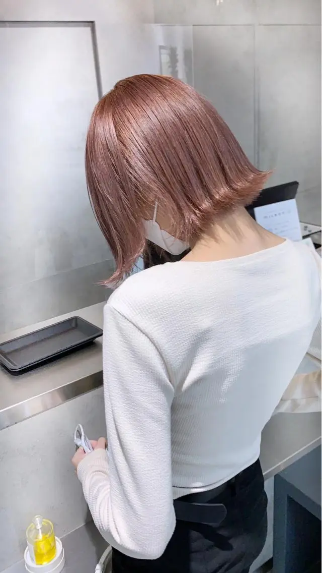 ショート カラー ブリーチ ピンクカラー パーマウルフショート 濱田匠のヘアスタイル