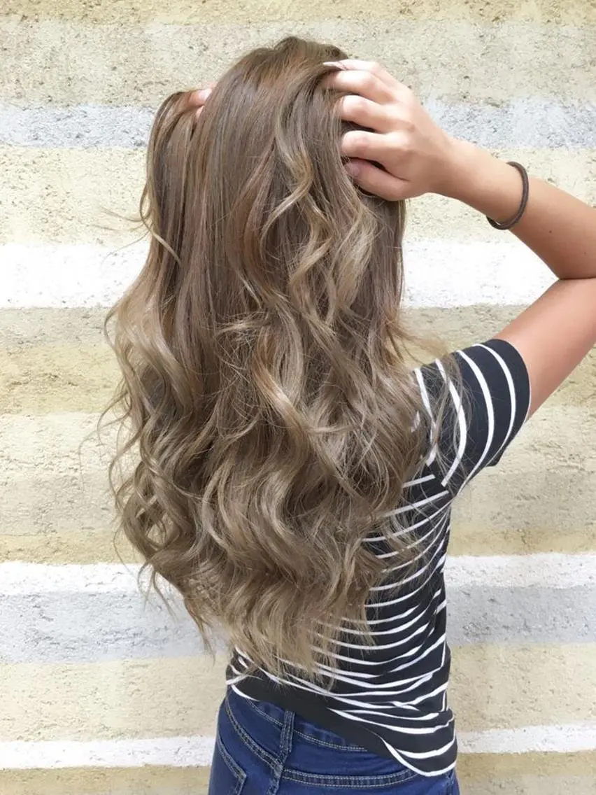 ロング カラー パーマ ヘアアレンジ チビ編み込みエクステ シールEXどぅ〜すのヘアスタイル